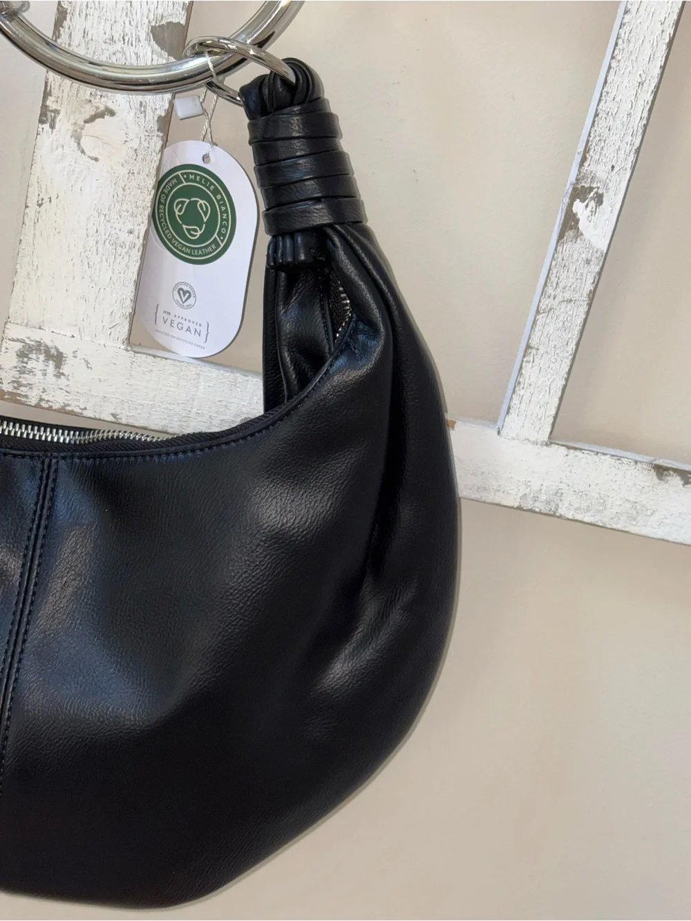 Melie Biiano Black Vegan Hobo with Ring Handle